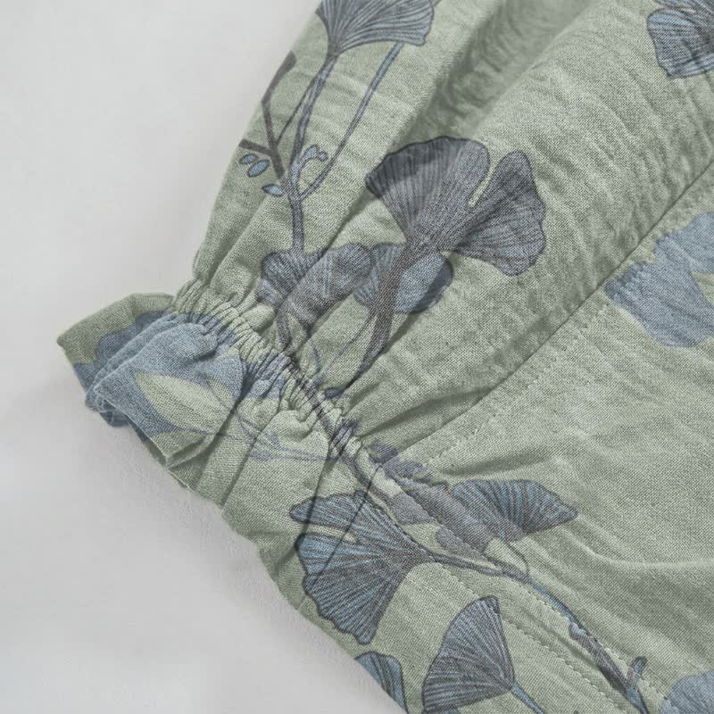 Pantaloni da casa in cotone con foglie di ginkgo in stile retrò botanico - image 8