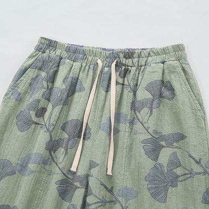 Pantaloni da casa in cotone con foglie di ginkgo in stile retrò botanico - image 7