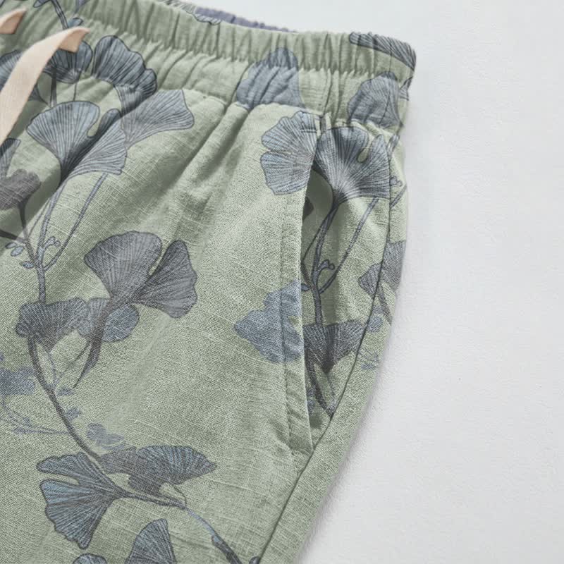 Pantaloni da casa in cotone con foglie di ginkgo in stile retrò botanico - image 9