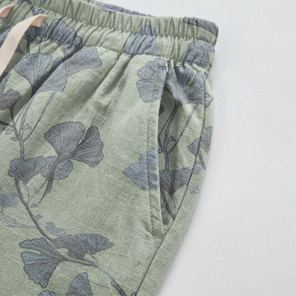 Pantaloni da casa in cotone con foglie di ginkgo in stile retrò botanico - image 9