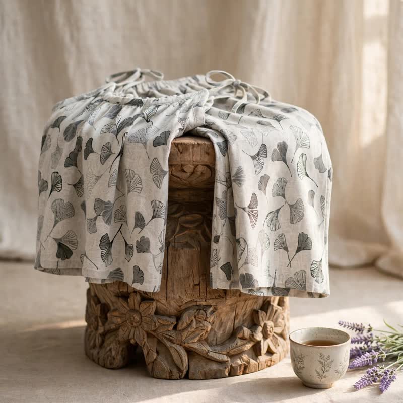 Completo da casa in cotone con foglie di ginkgo vintage - image 11