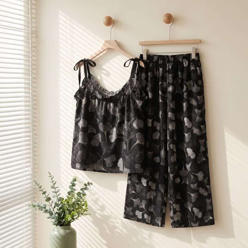 Completo da casa in cotone con foglie di ginkgo vintage - image 1