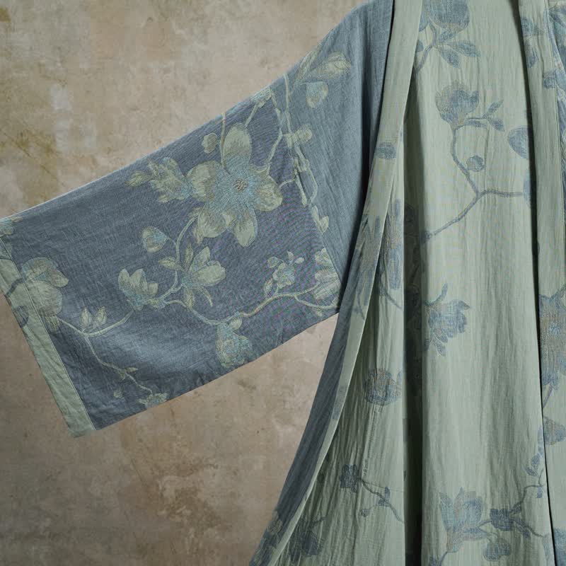 Kimono in cotone con stampa floreale color blu salvia - image 5