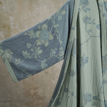 Kimono in cotone con stampa floreale color blu salvia - image 5