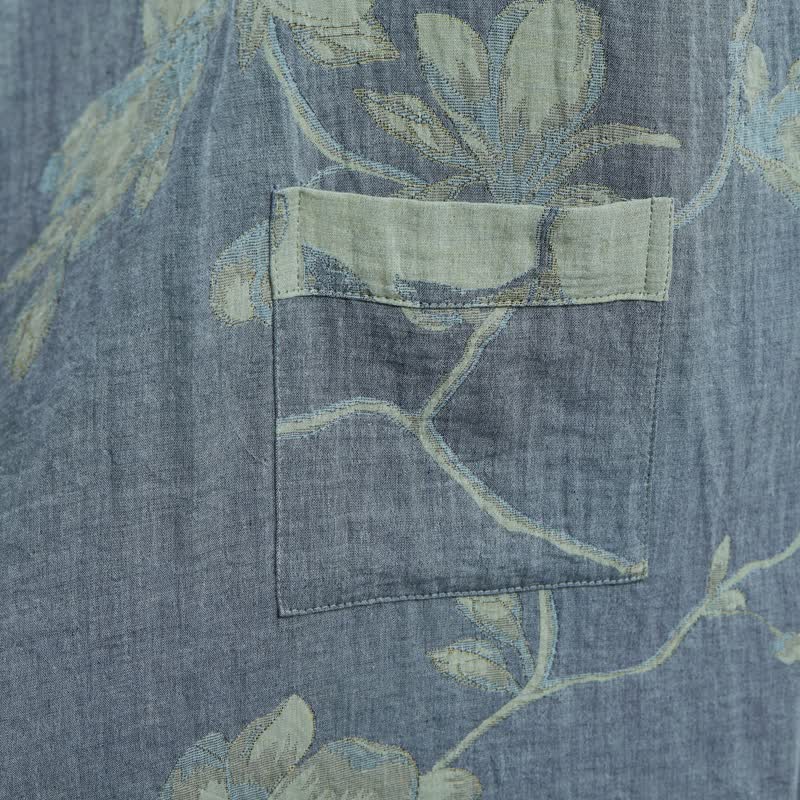 Kimono in cotone con stampa floreale color blu salvia - image 2