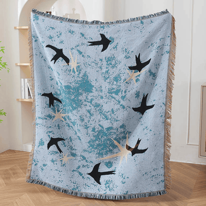 Coperta decorativa con stella e motivo rondine nel cielo artistico - 130cm x 152cm - image 0