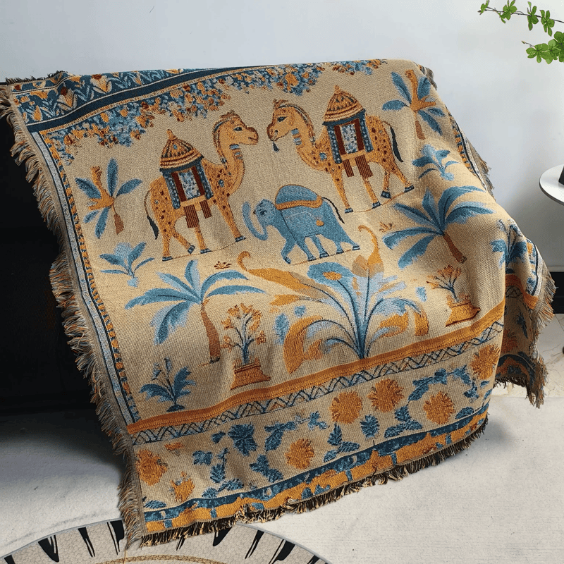 Plaid vintage multiuso con motivo cammello ed elefante - image 3