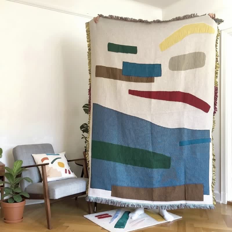 Plaid artistico geometrico con frange e nappe - image 2