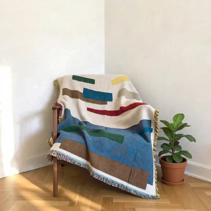 Plaid artistico geometrico con frange e nappe - image 3