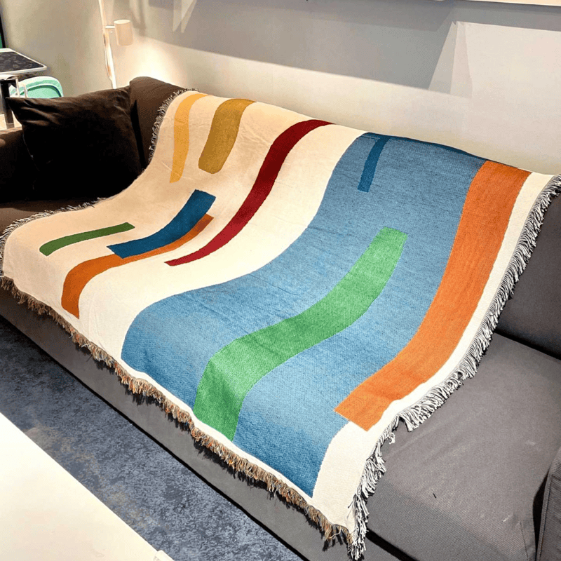 Plaid artistico geometrico con frange e nappe - 230cm x 87" - image 0