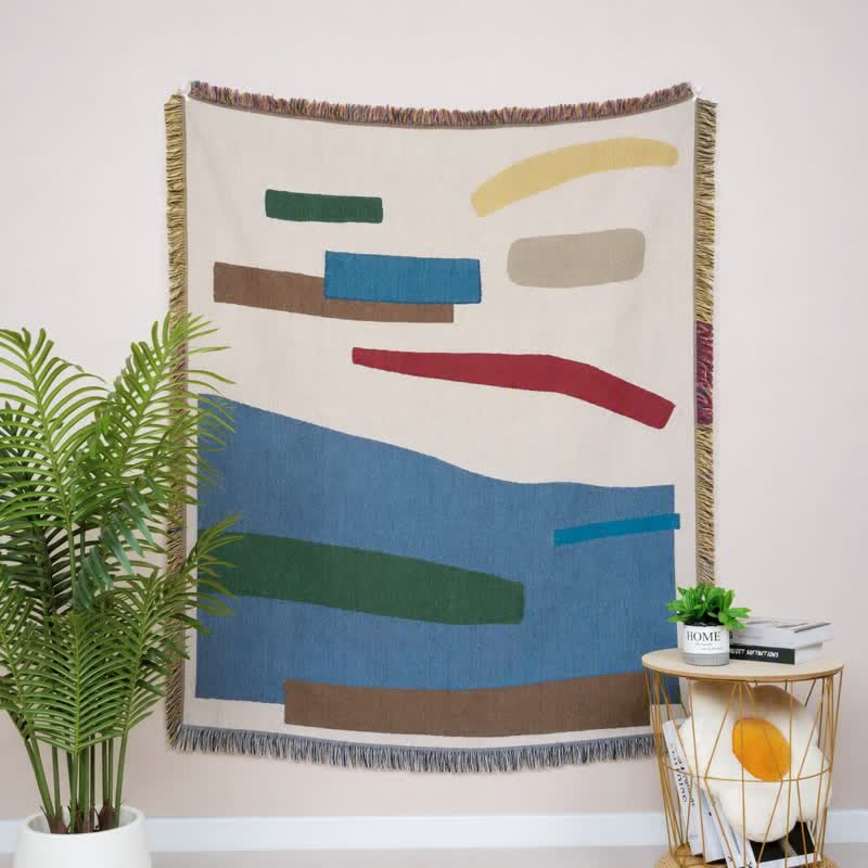 Plaid artistico geometrico con frange e nappe - image 1