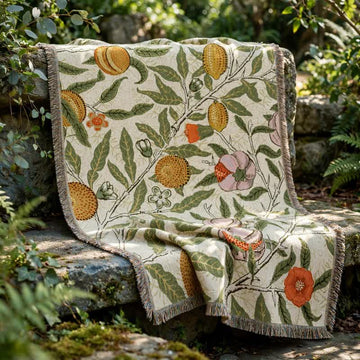 Coperta decorativa vintage con motivo floreale e botanico a melograno - 130cm x 152cm - image 0