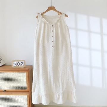 Abito da casa senza maniche in cotone testurizzato beige - image 0