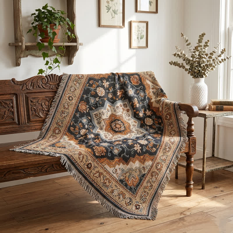 Coperta con frange e medaglione floreale persiano in stile retrò - image 2