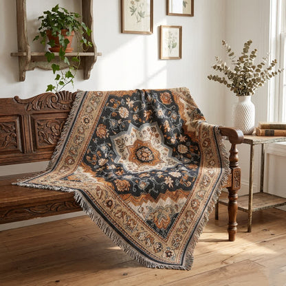 Coperta con frange e medaglione floreale persiano in stile retrò - image 2