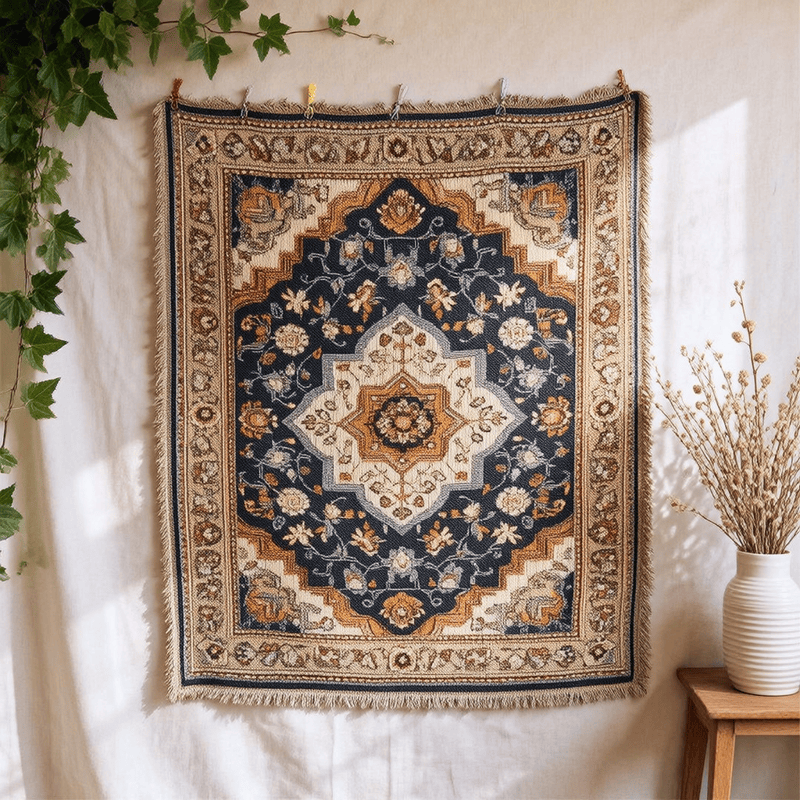 Coperta con frange e medaglione floreale persiano in stile retrò - 130cm x 152cm - image 0