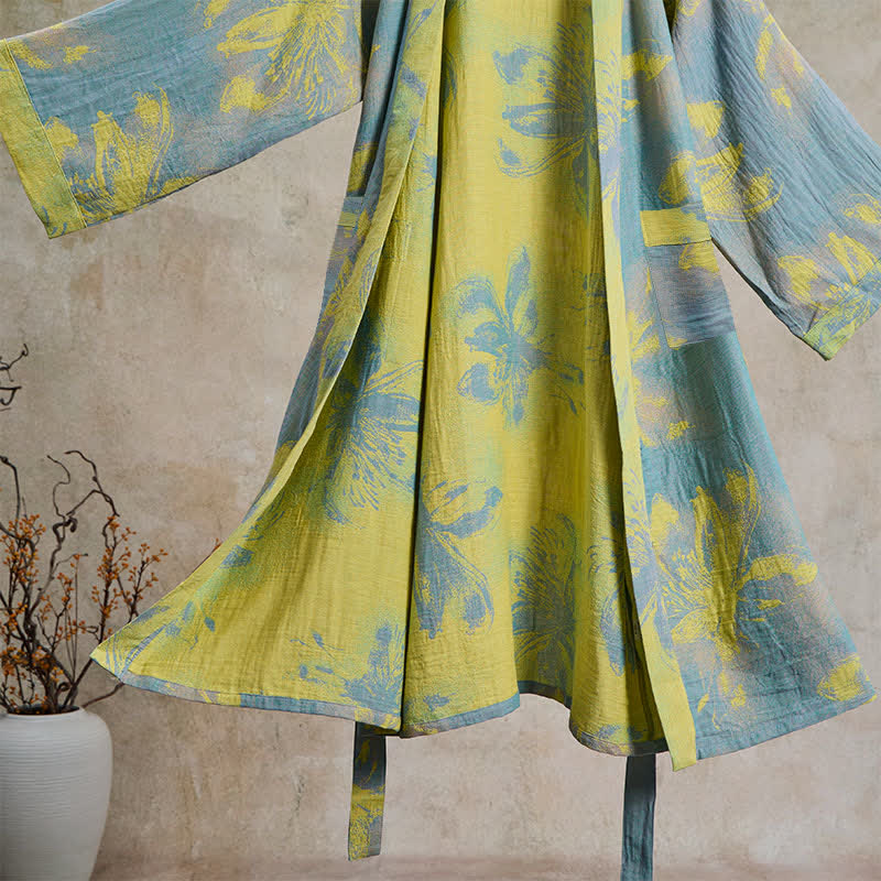 Kimono in doppia garza di cotone con stampa floreale in stile bohémien - image 4