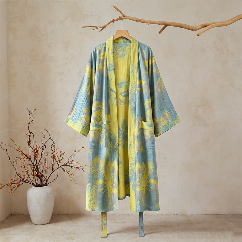 Kimono in doppia garza di cotone con stampa floreale in stile bohémien - image 1