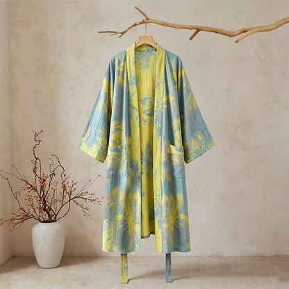 Kimono in doppia garza di cotone con stampa floreale in stile bohémien - image 1