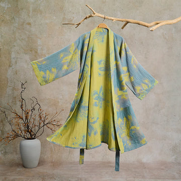 Kimono in doppia garza di cotone con stampa floreale in stile bohémien - Ciano - 2XL - image 0