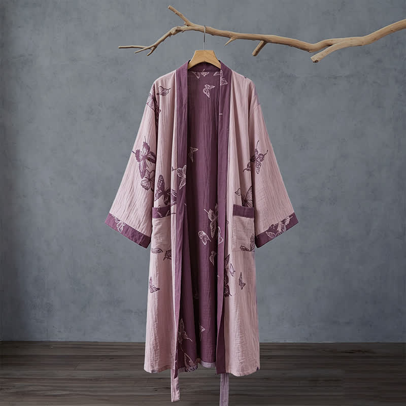 Kimono in doppia garza di cotone con motivo a farfalla - image 8