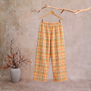 Pantaloni da casa in cotone a trama grossa con stampa a quadri arancione e soda - XL - image 0