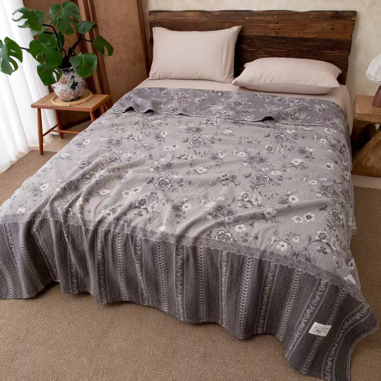 Trapunta leggera in cotone Cottage Bloom - Grigio - Matrimoniale Grande - image 1