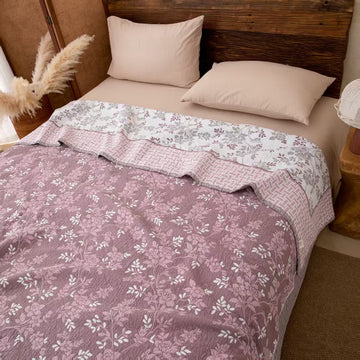 Trapunta leggera in cotone con stampa floreale in stile country - Rosa - Matrimoniale Grande - image 0