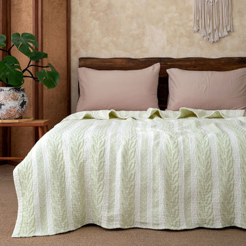 Trapunta in cotone con motivo a foglie scandinave - Matrimoniale - image 0