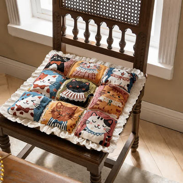 Cuscino per sedia in cotone con motivo a griglia e rifinitura in pizzo e gatto - 40cm x 40cm - image 0