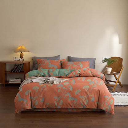 Set di biancheria da letto reversibile in cotone con motivo a foglie di ginkgo in stile retrò - image 20