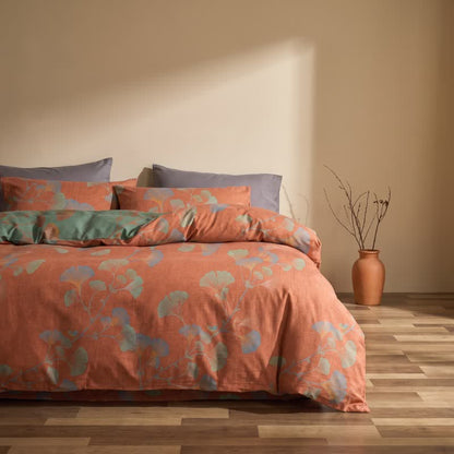 Set di biancheria da letto reversibile in cotone con motivo a foglie di ginkgo in stile retrò - image 21