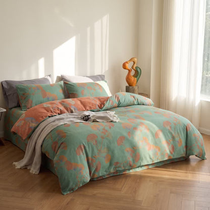 Set di biancheria da letto reversibile in cotone con motivo a foglie di ginkgo in stile retrò - image 15
