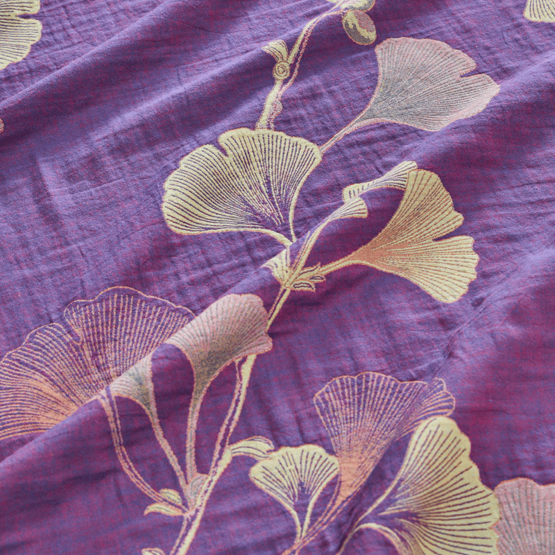 Set di biancheria da letto reversibile in cotone con motivo a foglie di ginkgo in stile retrò - image 5