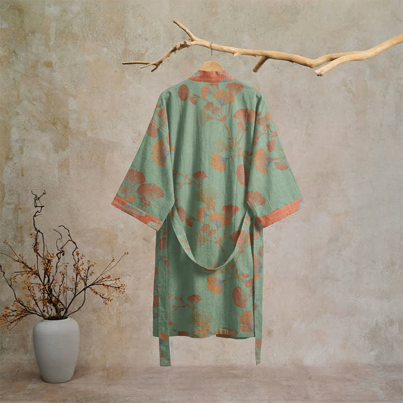 Kimono in cotone con foglie di ginkgo in stile retrò - image 15