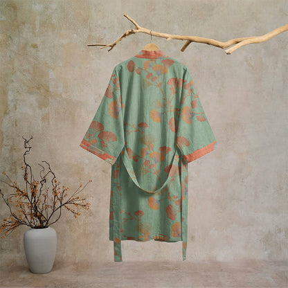 Kimono in cotone con foglie di ginkgo in stile retrò - image 15