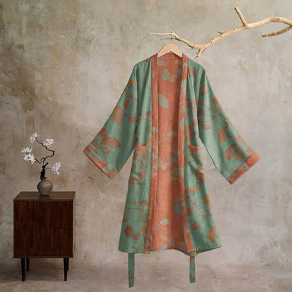 Kimono in cotone con foglie di ginkgo in stile retrò - image 11