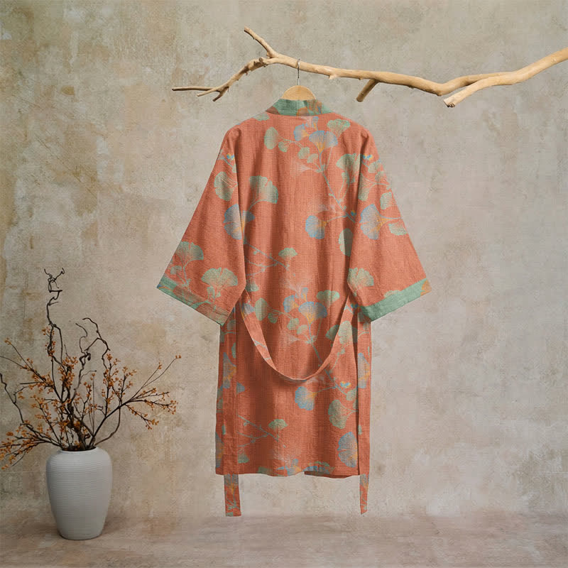 Kimono in cotone con foglie di ginkgo in stile retrò - image 17