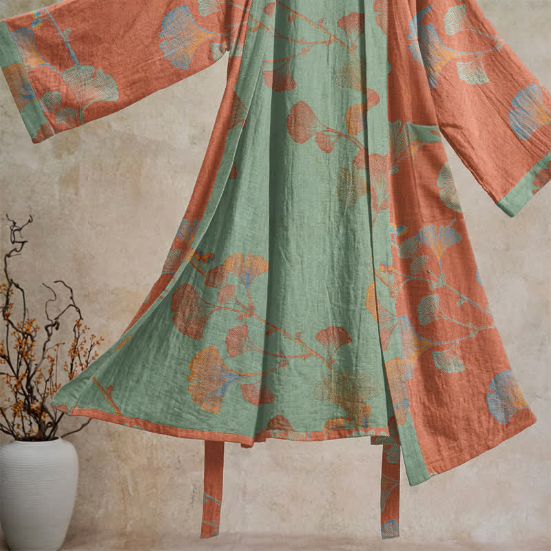 Kimono in cotone con foglie di ginkgo in stile retrò - image 18