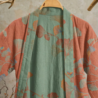Kimono in cotone con foglie di ginkgo in stile retrò - image 19