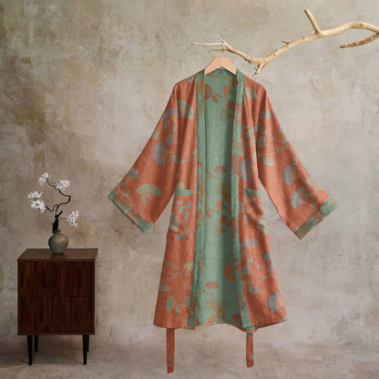Kimono in cotone con foglie di ginkgo in stile retrò - image 21