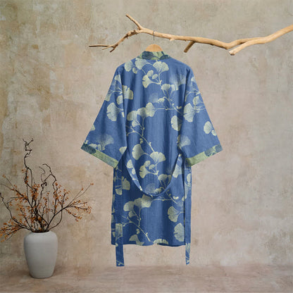 Kimono in cotone con foglie di ginkgo in stile retrò - image 6