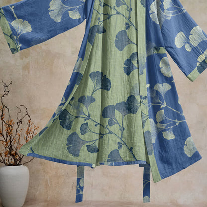 Kimono in cotone con foglie di ginkgo in stile retrò - image 7