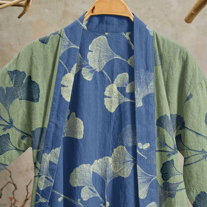 Kimono in cotone con foglie di ginkgo in stile retrò - image 25