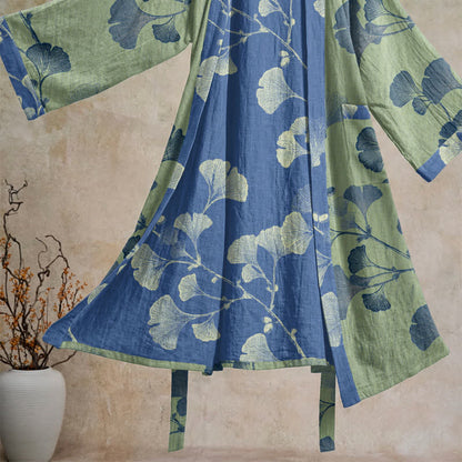 Kimono in cotone con foglie di ginkgo in stile retrò - image 24
