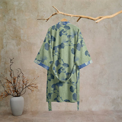 Kimono in cotone con foglie di ginkgo in stile retrò - image 23