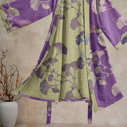 Kimono in cotone con foglie di ginkgo in stile retrò - image 2