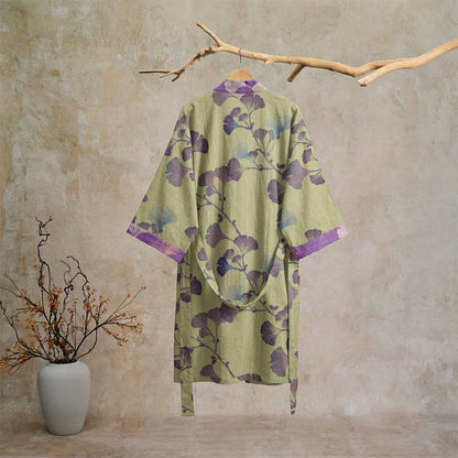 Kimono in cotone con foglie di ginkgo in stile retrò - image 29