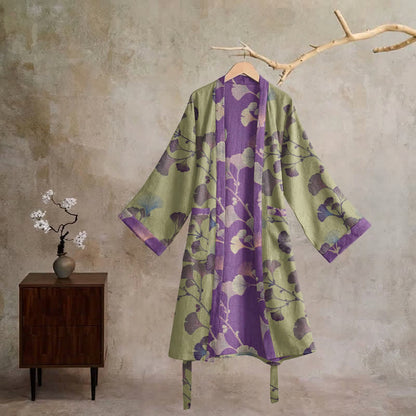 Kimono in cotone con foglie di ginkgo in stile retrò - image 33