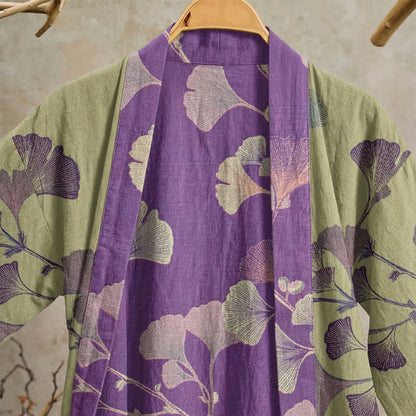 Kimono in cotone con foglie di ginkgo in stile retrò - image 31